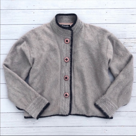 Anthropologie Jackets & Blazers - Anthro gray fuzzy Angora wool button-down jacket M